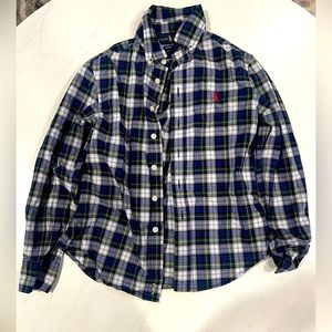 Ralph Lauren boys plaid button down shirt size S (8) like new!Blue green & white
